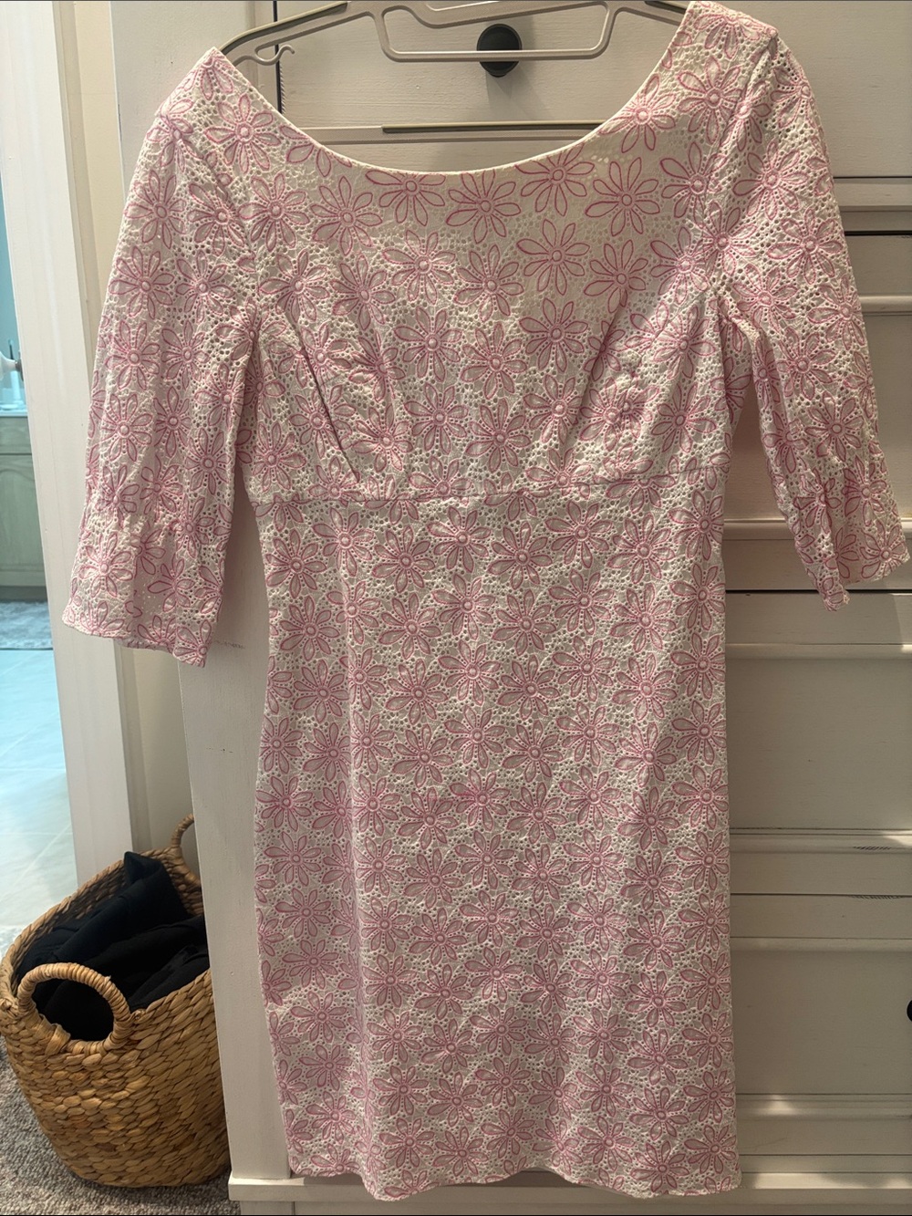 Lilly Pulitzer Pink and White Floral Lace-Pattern Midi Dress